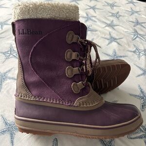LL Bean Women’s Winter/Snow Duck Boots Suede Sherpa Lining Lace Up Raspberry 10